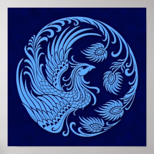 Traditionele blauwe Phoenix Cirkel Poster (Voorkant)