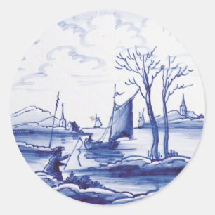 Traditionele blauwe tegel in Nederland Ronde Sticker