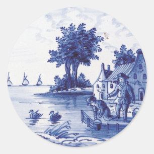Traditionele blauwe tegel in Nederland Ronde Sticker