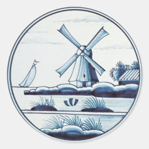 Traditionele blauwe tegel in Nederland Ronde Sticker