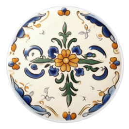 Traditionele Bloem Mediterraan Blauw Cream Bloemen Keramische Knop