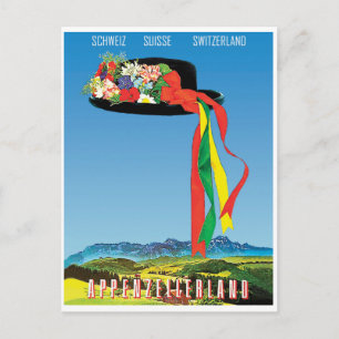 Traditionele bloemenhoed in Appenzellerland veld Briefkaart