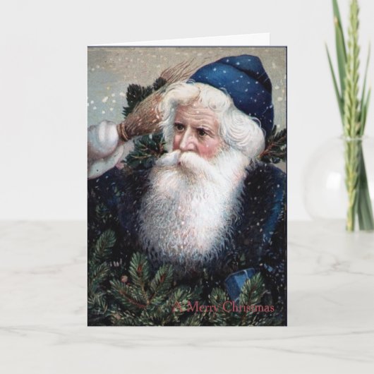 Traditionele Blue-Capped Kerstman Kaart (Voorkant)