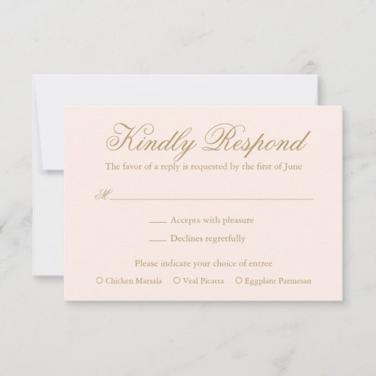 Traditionele Blush Roze Formele Elegante Huwelijk RSVP Kaartje (Voorkant)