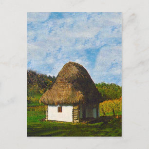 Traditionele boer die het huisje raakt briefkaart