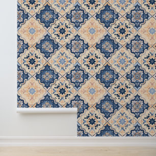 Traditionele boerderij Tegel blauw perzik geometri Behang