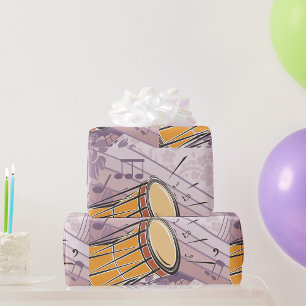 Traditionele Bongo Drum met Muzieknoten Cadeaupapier