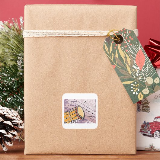 Traditionele Bongo Drum met Muzieknoten Vierkante Sticker