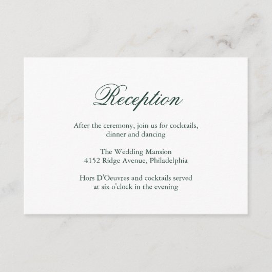 Traditionele Bos Groene Formele Elegante Huwelijk Informatiekaartje (Voorkant)