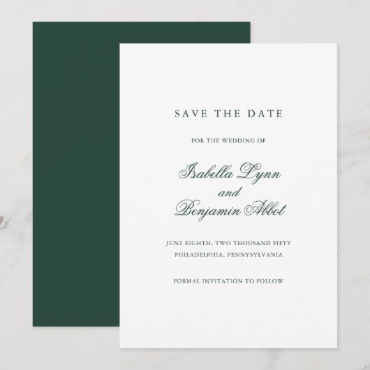 Traditionele Bos Groene Formele Elegante Huwelijk Save The Date (Voorkant / Achterkant)