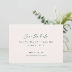 Traditionele bosgroene elegante trouwdag save the date
