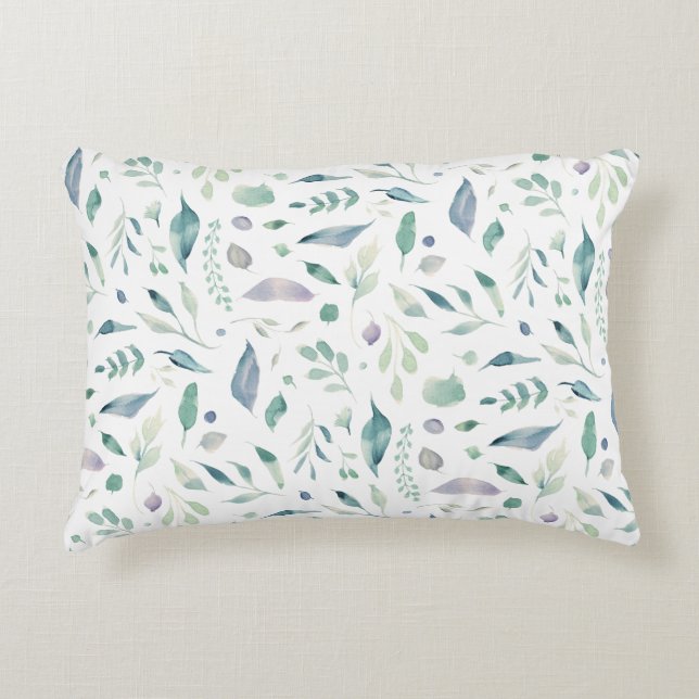 Traditionele Botanische Blad Patroon Blues op Wit Accent Kussen (Voorkant)