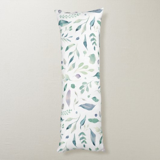 Traditionele Botanische Blad Patroon Blues op Wit Lichaamskussen (Achterkant (Verticaal))
