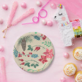 Traditionele Botanische Kerstmis (beige) Papieren Bordje (Feest)