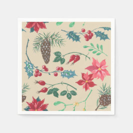 Traditionele Botanische Kerstmis (beige) Servetten