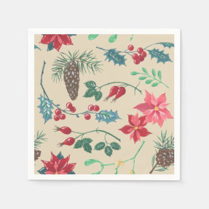 Traditionele Botanische Kerstmis (beige) Servetten