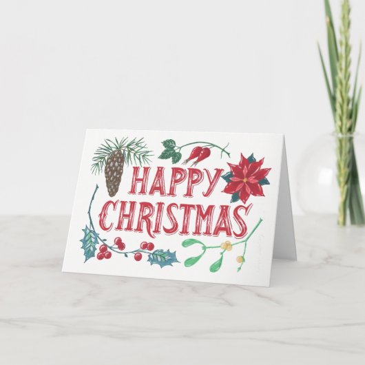 Traditionele Botanische Kerstmis Feestdagen Kaart (Voorkant)