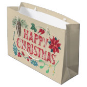 Traditionele Botanische Kerstmis Large Cadeauzakje (Achterkant Gekanteld)