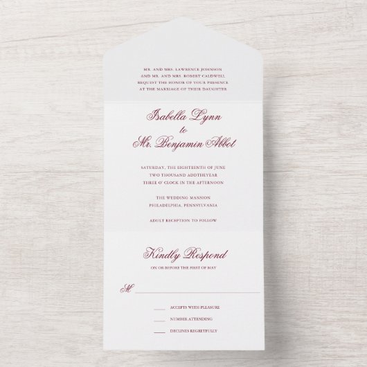 Traditionele Bourgondische formele elegante bruilo All In One Uitnodiging (Binnen)