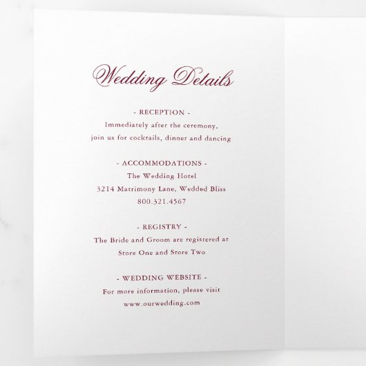 Traditionele Bourgondische formele elegante bruilo Drieluik Uitnodiging (Binnenzijde eerst)