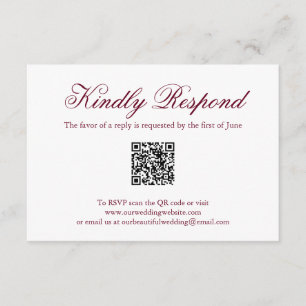 Traditionele Bourgondische formele QR-code bruilof RSVP Kaartje