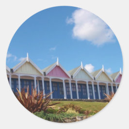 Traditionele Britse strandhuisjes Ronde Sticker