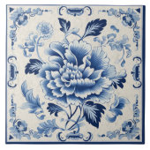 Traditionele China Blauwe Inkt Bloem Art 4 Tegeltje (Voorkant)