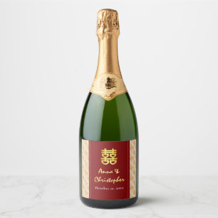 Traditionele Chinese bruiloft peranakan Sparkling Wijnetiket