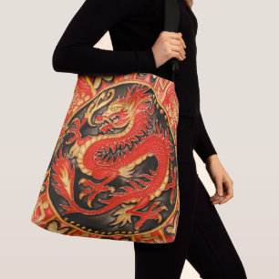 Traditionele Chinese draak rood goud Crossbody Tas