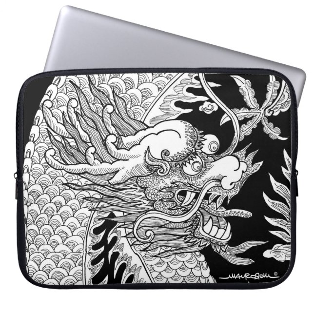 Traditionele Chinese draak zwart-wit schets Laptop Sleeve (Voorkant)