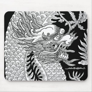 Traditionele Chinese draak zwart-wit schets Muismat