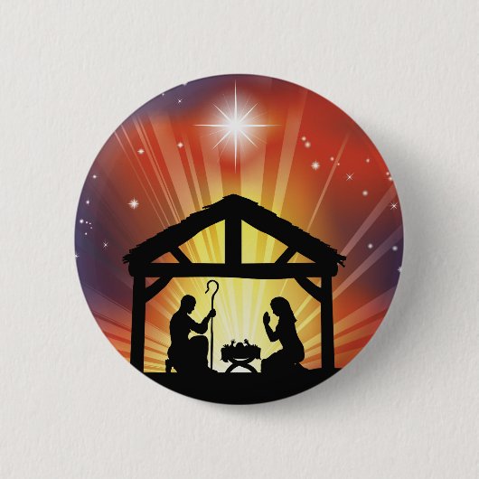 Traditionele Christelijke kerstfeestscène Ronde Button 5,7 Cm (Voorkant)