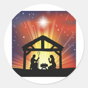 Traditionele Christelijke kerststal Ronde Sticker