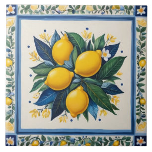 Traditionele citroenen blauw groen geel wit klassi tegeltje
