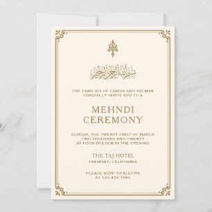 Traditionele Crème Gouden Rand Islamitische Mehndi Kaart