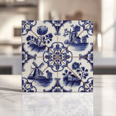 Traditionele Delfts Blauwe Bloemen en Windmolen Tegeltje