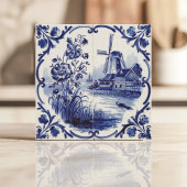 Traditionele Delfts Windmolen en Bloemen Tegeltje