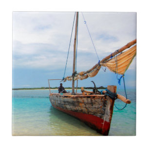 Traditionele Dhow, Zanzibar, Tanzania Tegeltje