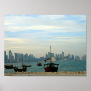 Traditionele dhows in de haven van Doha Poster