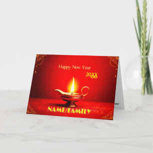 Traditionele Diya-lamp – Elegant Gelukkig Nieuwjaa Feestdagen Kaart