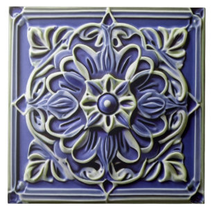 Traditionele donkere Indigo Blauwe Faux Relief Flo Tegeltje