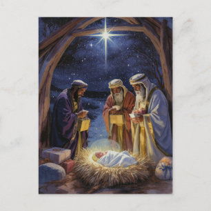 Traditionele Drie Wijzen Kerststal Feestdagenkaart
