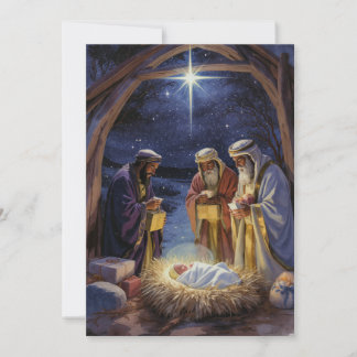 Traditionele Drie Wijzen Kerststal Feestdagenkaart