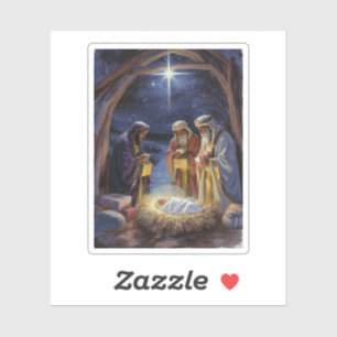 Traditionele Drie Wijzen Kerststal Sticker