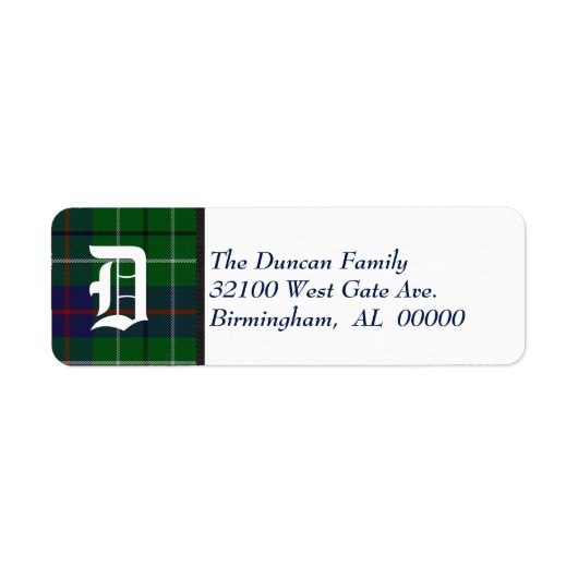 Traditionele Duncan Tartan Pset Monogram Etiket (Voorkant)