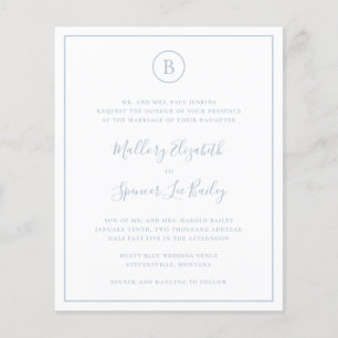 Traditionele Dusty Blue Budget Huwelijksuitnodigin Flyer
