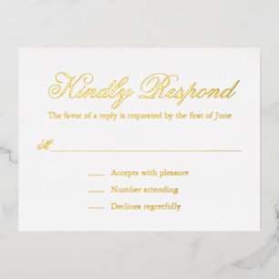 Traditionele Elegant Trouwen Folie RSVP Card Uitnodiging Briefkaart