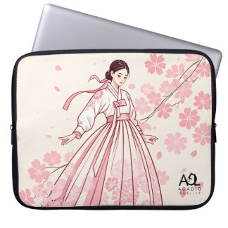 Traditionele elegantie: vrouw in bloemenpatroon Ha Laptop Sleeve