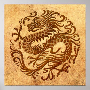 Traditionele en versleten Chinese drakencirkel Poster