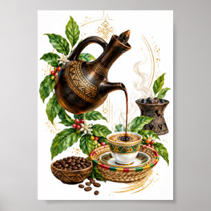 Traditionele Ethiopische koffieceremonie wandkunst Poster